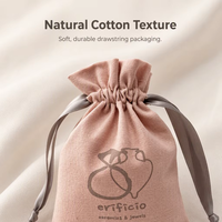 Pochette d'emballage pour bijoux en coton 100% écologique, logo personnalisé, sac en toile de coton biologique recyclable, sac à cordon en lin, sac anti-poussière