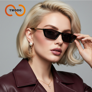 Twooo kacamata hitam serbaguna T1612, kacamata hitam Retro trendi bingkai kecil mata kucing logam gaya jalanan - Product Image 1