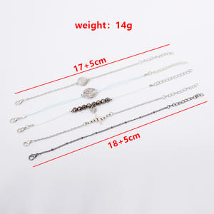 Fashion Jewelry Sets Women's Silver Plated Alloy Bracelets Trendy Heart Beaded Chain Set With <b>Map</b> And Crystal Charms - Product Image 4