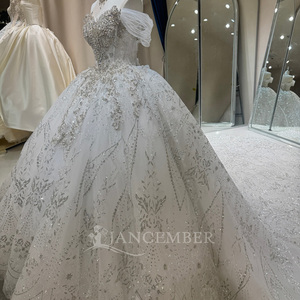 Dw0239 Stunning Off Shoulder Puff Collar <b>Silver</b> Baroque Sequin Embroidery Sparkle White Ball Gown <b>Wedding</b> <b>Dress</b> Jancember - Product Image 5