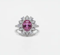 Bague de fiançailles, de mariage ou d'anniversaire romantique en argent 925 plaqué rhodium, sertie d'un saphir rose de laboratoire de forme ovale, motif floral, 7*9mm