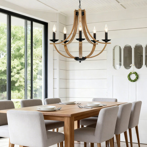 Wooden Chandelier E26 <b>Led</b> <b>Round</b> Black Kitchen Dining Room <b>Ceiling</b> <b>Light</b> Easy Installation - Product Image 2