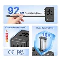 Adaptateur de voyage universel Wontravel 7 en 1 3AC EU/Inde/US avec câble de 3 pieds, 45W