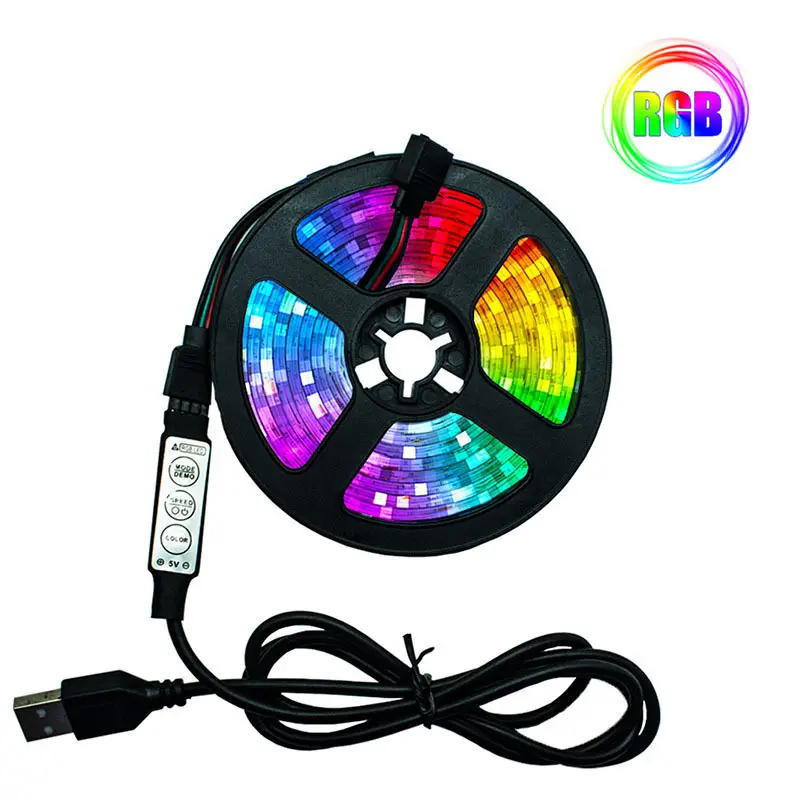 Lampu setrip LED 5050RGB, Set setrip cahaya 5vUSB dengan 24 tombol Remote kontrol Bluetooth TV latar belakang lampu LED