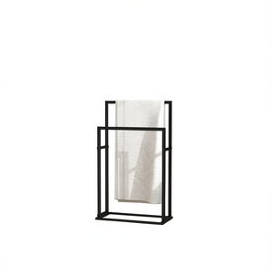 Porte-serviettes autoportant en fer noir 96 cm, design minimaliste, accessoire de salle de bain - Product Image 1