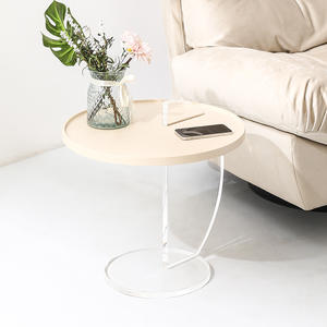 Acrylic <b>Side</b> <b>Table</b> Cream Color Transparent Base <b>Round</b> Coffee <b>Table</b> For Living Room Modern Minimalist Design - Product Image 4