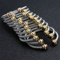 Brazalete de Cable Trenzado con Cristal de Piedra Natalicia, Acero Inoxidable, Impermeable e Hipoalergénico