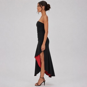 Robe longue color block sans manches moulante col montant avec fente latérale pour soirée et cérémonie - Product Image 6