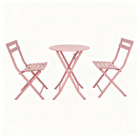 Ensemble bistrot pliant en métal vert pastel et rose certifié BSCI, table et chaises pliantes en fer à lattes pour balcon et café