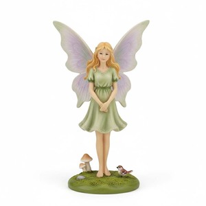 Statue de Fée de Jardin Élégante en Résine avec Lanterne |   Figurine de fée aux ailes d'ange roses peinte à la main avec renard et champignon - Product Image 3
