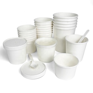 Contenants jetables imprimés de 8 oz et 16 oz avec couvercle en PP pour emballage à emporter, bol en papier kraft enduit de PE et doublé de PLA, tasse à <span class=keywords><strong>soupe</strong></span> chaude - Product Image 4