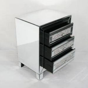 Luxury Modern Solid Wood Eco-Friendly Silver Bedside Table 3 Drawers Diamond-Patterned <strong>Mirrored</strong> Design for Bedrooms Hotel - Product Image 6