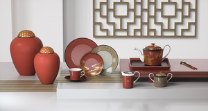 Juego de vajilla de cerámica <span class=keywords><strong>china</strong></span> Troditonal de lujo, juego de jarrón y taza de plato de té sostenible con decoración elegante - Product Image 3