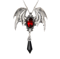 Collier pendentif rétro populaire d'Halloween, style gothique européen et américain, ailes de chauve-souris Victoria incrustées de pierres précieuses