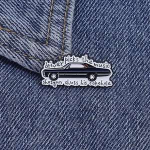 Pins de esmalte para coche <span class=keywords><strong>Supernatural</strong></span>, Broche 'El conductor elige la música' para mochilas, Pins de solapa con símbolo anti-posesión - Product Image 4