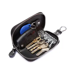 Factory direct key bag men's zipper Baotou layer cowhide car key bag Business waist hanging key bag