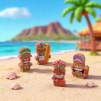 Ornamen Meja Lanskap Mikro Pantai Terlaris, Dekorasi Terarium Liburan Tropis, Figur Tiki Hawaii Mini dari Resin