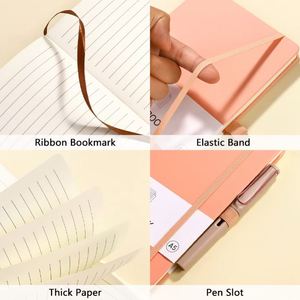 PU Leather <b>A5</b> Notebook Cahiers 200 Pages Thick Paper White <b>Diary</b> Notebook with Elastic Band Pen Slot Ribbon Bookmark for Student - Product Image 2