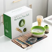 Ensemble de bols à matcha en céramique Dehua japonaise traditionnelle, fouet à thé, support pour livre de recettes, brosse à matcha, emballage en boîte colorée, thé de fêtes