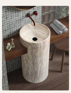 <span class=keywords><strong>Bauhaus</strong></span> moderno nube gris travertino fregadero suelo de pie Pedestal lavabo gabinete para <span class=keywords><strong>baño</strong></span> Homestay artístico lavabo Villas - Product Image 4