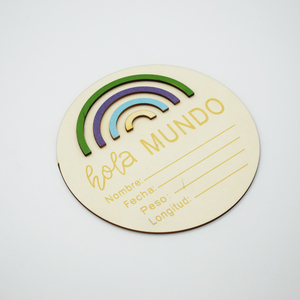 Decoración de fondo de foto de bebé HELLO WORLD crecimiento hito tablero de madera bienvenida de bebé cartel de madera RECUERDO DE NACIMIENTO recién nacido - Product Image 1