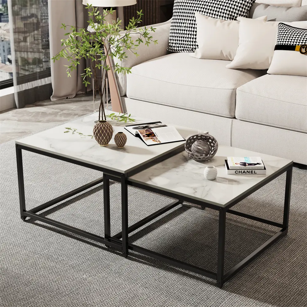 Rectangle Nesting Coffee Table Set of 2 Living Room Stackable Accent Tables