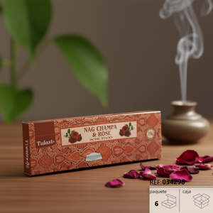 Bastoncini d'Incenso Tulasi Nag Champa & Rosa, Confezione da 6, 15g Ciascuno - Product Image 3
