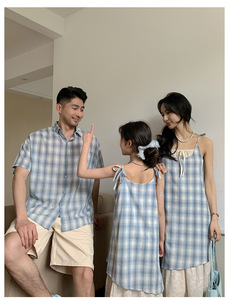 Completo Coordinato Estivo 2026 per Famiglia: Abito Scozzese Mamma e Figlia, Camicia <span class=keywords><strong>Papà</strong></span> e Figlio con Pantaloncini F22M - Product Image 5
