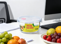 950ml Borosilicaat glazen voedselcontainer met luchtdichte deksel, ronde voorraaddoos voor maaltijdvoorbereiding, keuken, koelkast en lunch
