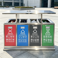 Poubelle de tri des déchets en acier inoxydable à 4 compartiments avec cendrier, classification par quatre couleurs, pour le recyclage