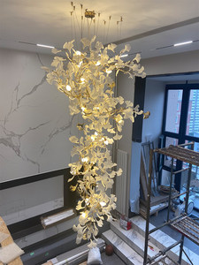 Lustre pour bâtiment duplex, luminaire d'escalier <span class=keywords><strong>de</strong></span> loft, entrée <span class=keywords><strong>de</strong></span> villa <span class=keywords><strong>de</strong></span> luxe, salon à double hauteur, hall d'accueil, bureau <span class=keywords><strong>de</strong></span> vente, motif feuille <span class=keywords><strong>de</strong></span> <span class=keywords><strong>Ginkgo</strong></span> - Product Image 4