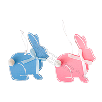 Ornement suspendu en bois de lapin de Pâques, peint à la main, avec queue à pompons et nœud en satin, décoration de printemps pour arbre de Pâques, cadeau, 2 couleurs