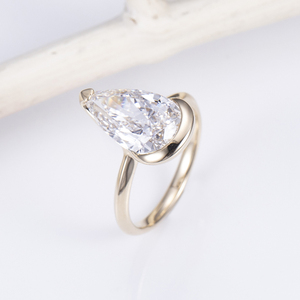 Bague en or jaune 14 carats avec diamant en forme de poire Messi Jewelry MSR-1507 pour femmes - Product Image 2