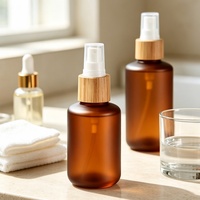 Bouteilles à pompe en PET givré personnalisables pour lotion, conteneur en bambou, flacon ambré vide, crème pour le soin du visage, emballage en plastique de 250 ml
