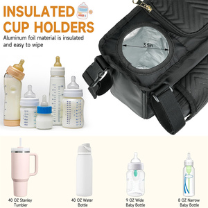 Double Stroller Caddy Portable Baby Diaper Storage Bag <b>Black</b> Double Stroller Parent <b>Console</b> with Cooler Bag and Cup Holder - Product Image 6