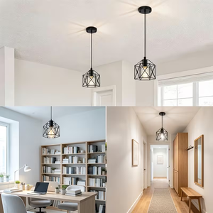 Lampe suspendue géométrique moderne en métal <span class=keywords><strong>noir</strong></span>, style industriel, en <span class=keywords><strong>fer</strong></span> <span class=keywords><strong>forgé</strong></span>, pour intérieur, table à manger, balcon – Approvisionnement direct usine - Product Image 6