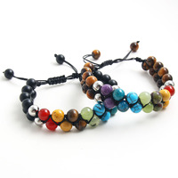 Gelang Batu Alam & Kuarsa Berhias Chakra, Perhiasan Penyembuhan Yoga Buatan Tangan, Macrame yang Dapat Disesuaikan untuk Unisex