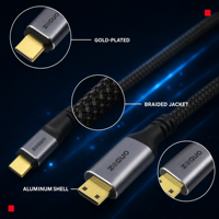Cable USB C a Mini HDMI 4K60Hz, Cable Adaptador Tipo-C a Mini HDMI, Cable Trenzado con Carcasa de Aluminio para Cámara, Tablet, Monitor