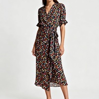 Robe midi à imprimé floral, col en V, manches à volants, élégante, décontractée, pour tous les jours, imprimé floral multicolore