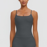 Débardeur de yoga transfrontalier en Spandex/Nylon brossé à séchage rapide, avec coussinets de poitrine, bretelles fines, motif uni, coupe ajustée pour femme
