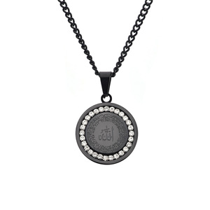 <span class=keywords><strong>Collier</strong></span> personnalisé en acier inoxydable avec pendentif rond en métal, zircon islamique, <span class=keywords><strong>collier</strong></span> musulman arabe pour femmes et hommes - Product Image 5