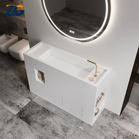 ZGSTONE Évier autoportant en pierre frittée pour extérieur, avec vasque intégrée sur piédestal et plan de travail, pour jardin de villa