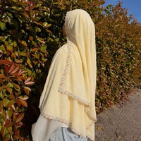 Hijab en jersey liquide de qualité supérieure avec bordure florale brodée pour femmes musulmanes, extensible, respirant, pour Ramadan et Eid