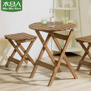 <b>Foldable</b> solid wood <b>tables</b> and <b>chairs</b>, small <b>foldable</b> round <b>tables</b>, portable <b>dining</b> <b>tables</b> for night markets and street stalls, - Product Image 1