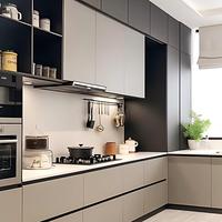 Meuble de cuisine moderne en forme de L de taille standard, écologique, matériaux de qualité E0/E1, résistant à l'eau, design multifonctionnel