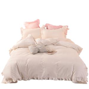 <span class=keywords><strong>ชุด</strong></span>เครื่องนอนผ้าฝ้ายฟอกสีทันสมัยสี่ชิ้นขอบใบบัวครีมสีทึบ200TC ทุกฤดู - Product Image 2