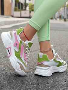 Chaussures de sport pour femmes toutes saisons 2026 – Baskets décontractées multicolores en maille respirante avec design patchwork et semelle épaisse à plateforme - Product Image 2