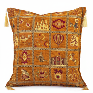Boho Chic <b>Cushion</b> <b>Cover</b> With Orange Turkish Fabric With Turkish Symbols Design.... Made in Turkey .... From Turkey - Product Image 2