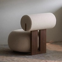 Fauteuil d'appoint en bois massif style crème, fauteuil simple en polaire Teddy, fauteuil de détente pour balcon et maison d'hôtes