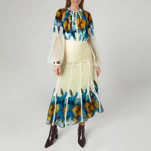 Abito stile <span class=keywords><strong>palazzo</strong></span> francese da donna 2025 <span class=keywords><strong>estate</strong></span> nuova camicia stampata con maniche a lanterna + gonna a vita alta a fiori Set due pezzi - Product Image 1